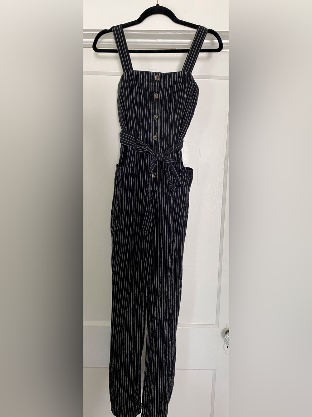 Striped Button-Front Jumpsuit